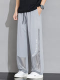 Men's Plus Size Drawstring Wide Leg Mesh Panel Pants
