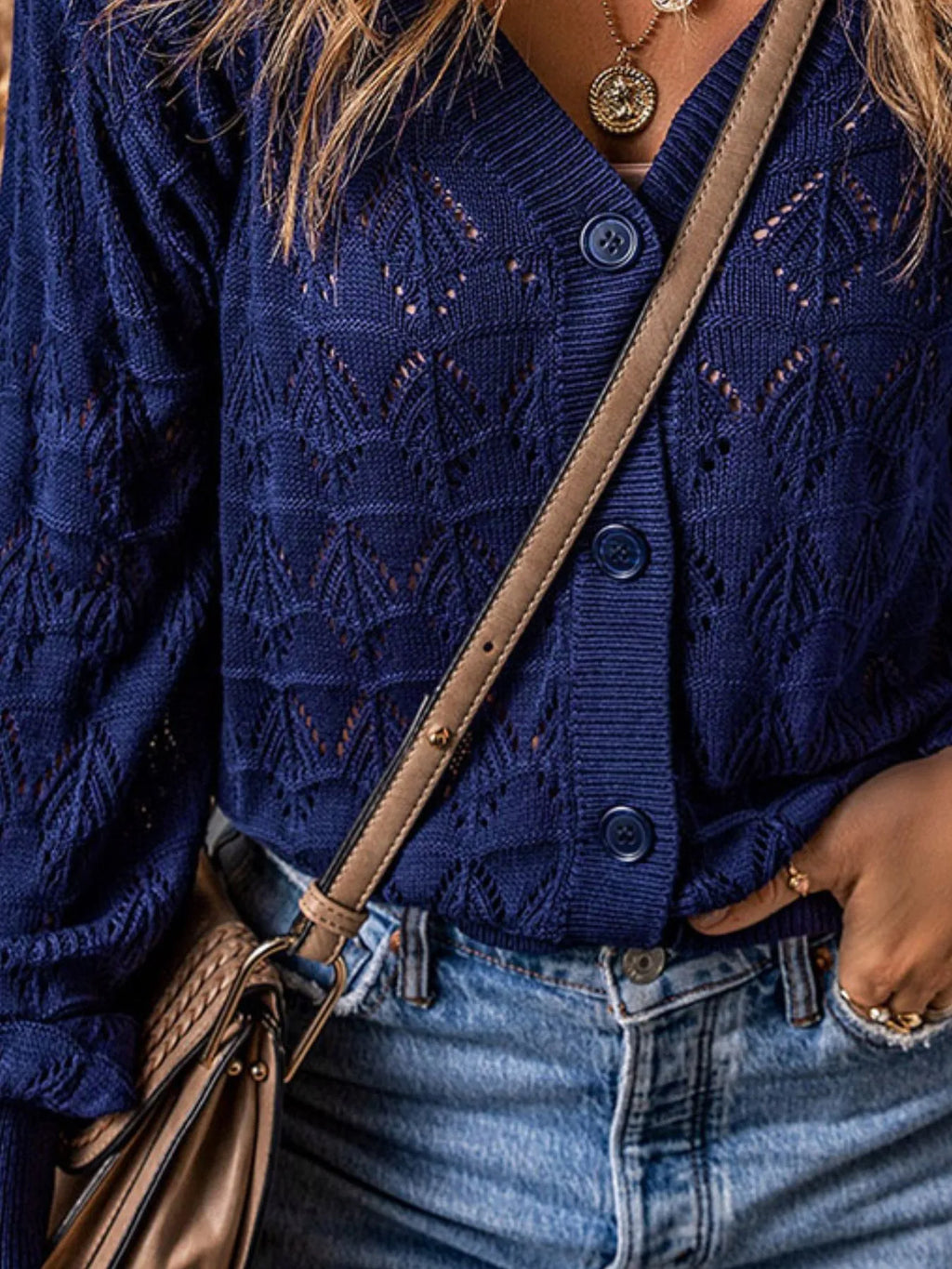 Openwork Button Up Cardigan