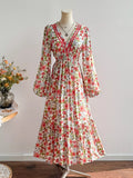 Floral Print V-Neck Bohemian Midi Dress