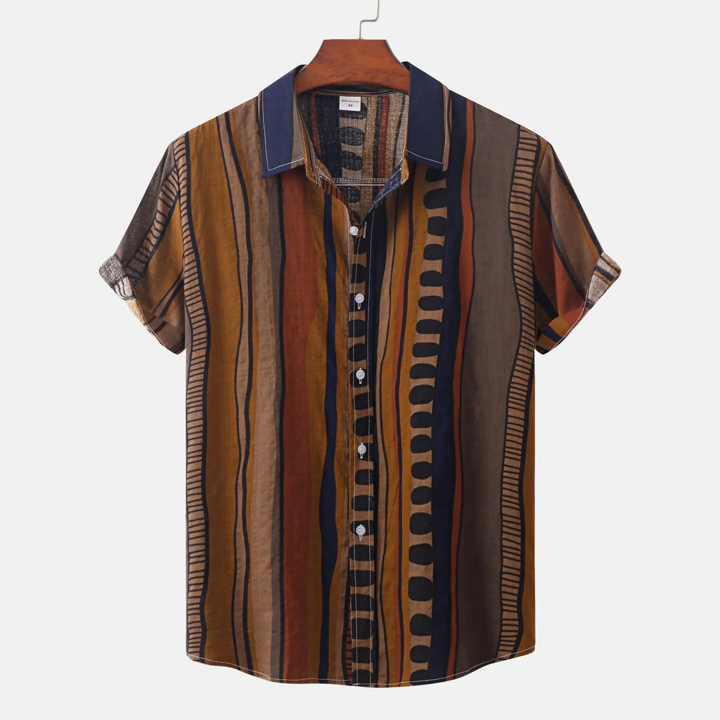 Men's Plus Size Striped Short Sleeve Button-Up Shirt
