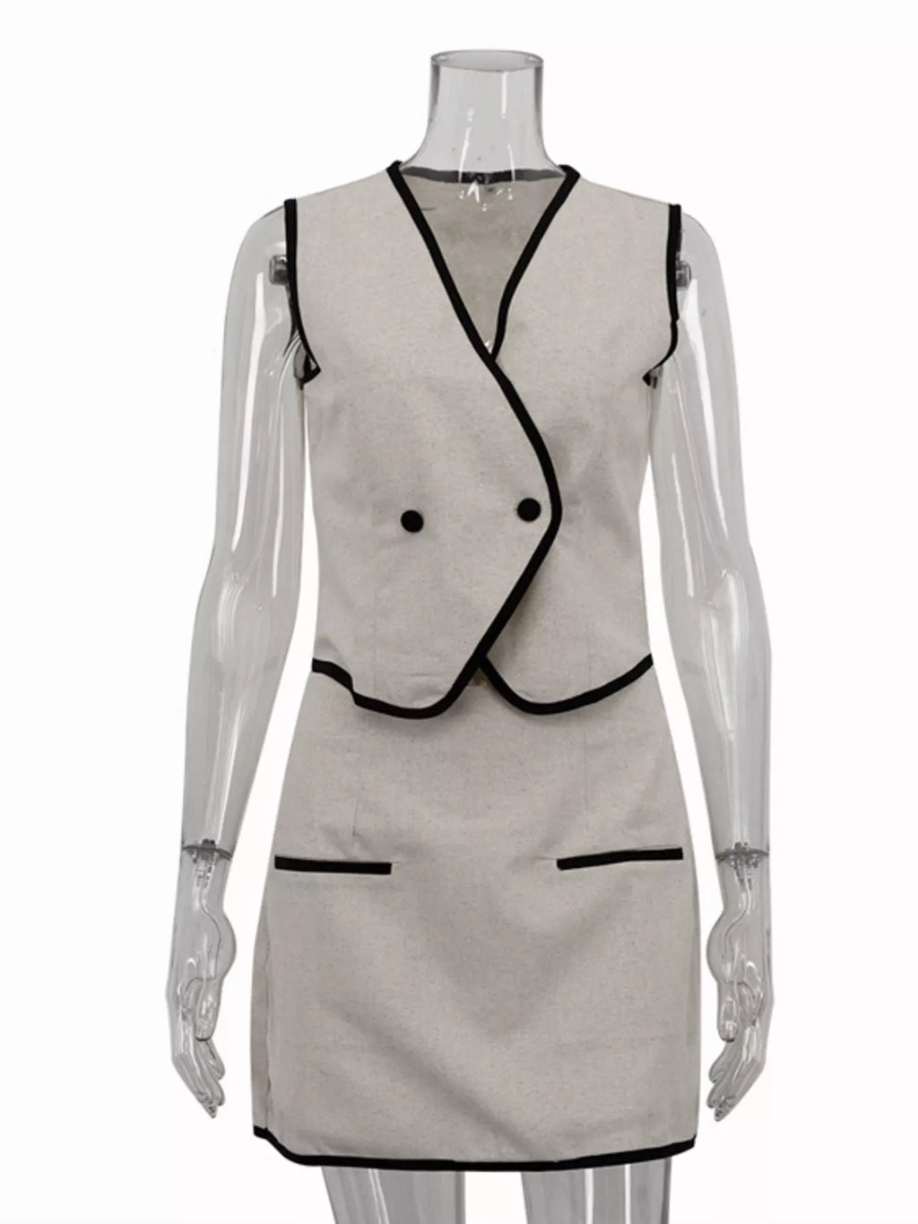 Contrast Trim Vest and Skirt Set