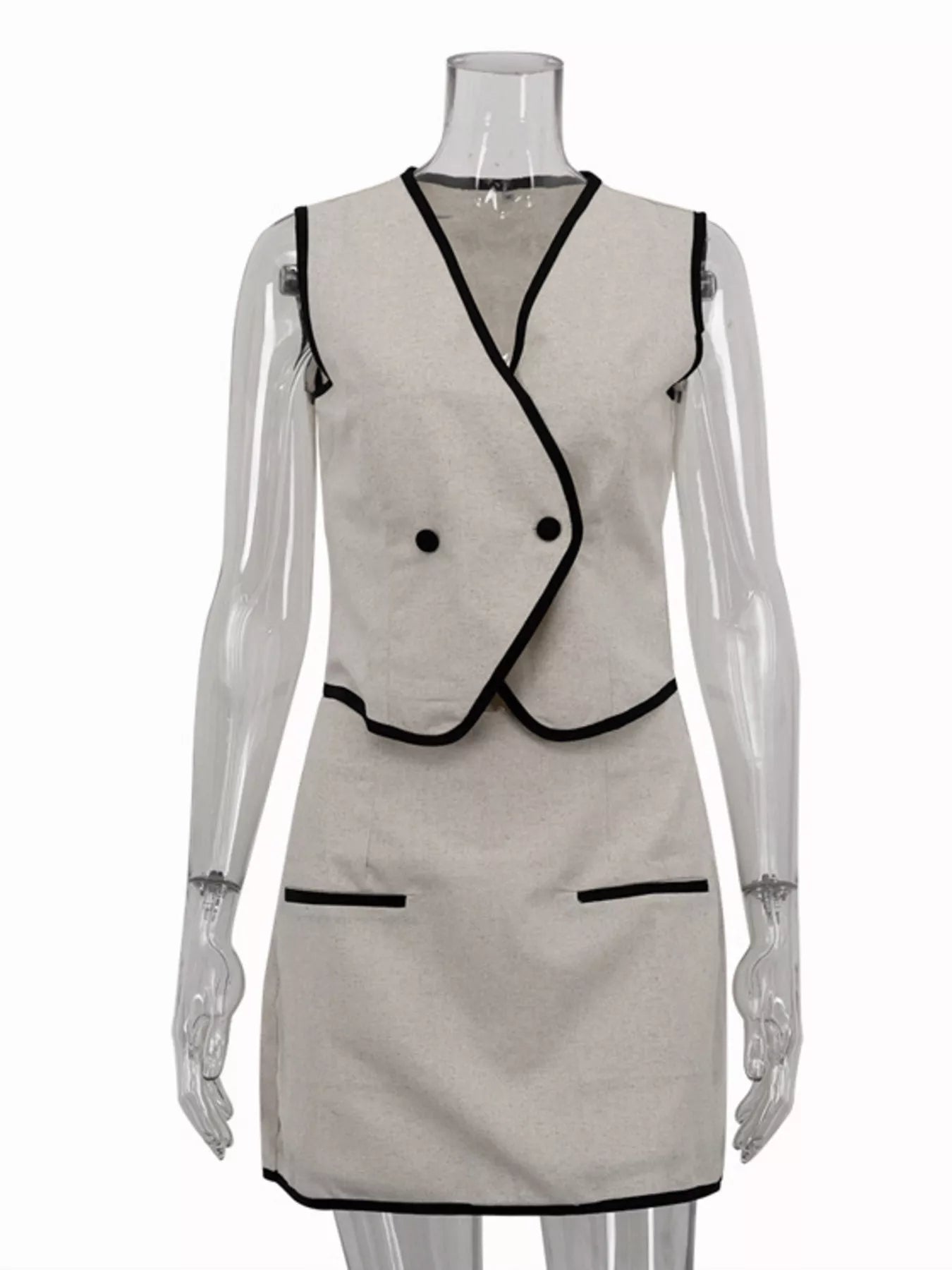 Contrast Trim Vest and Skirt Set