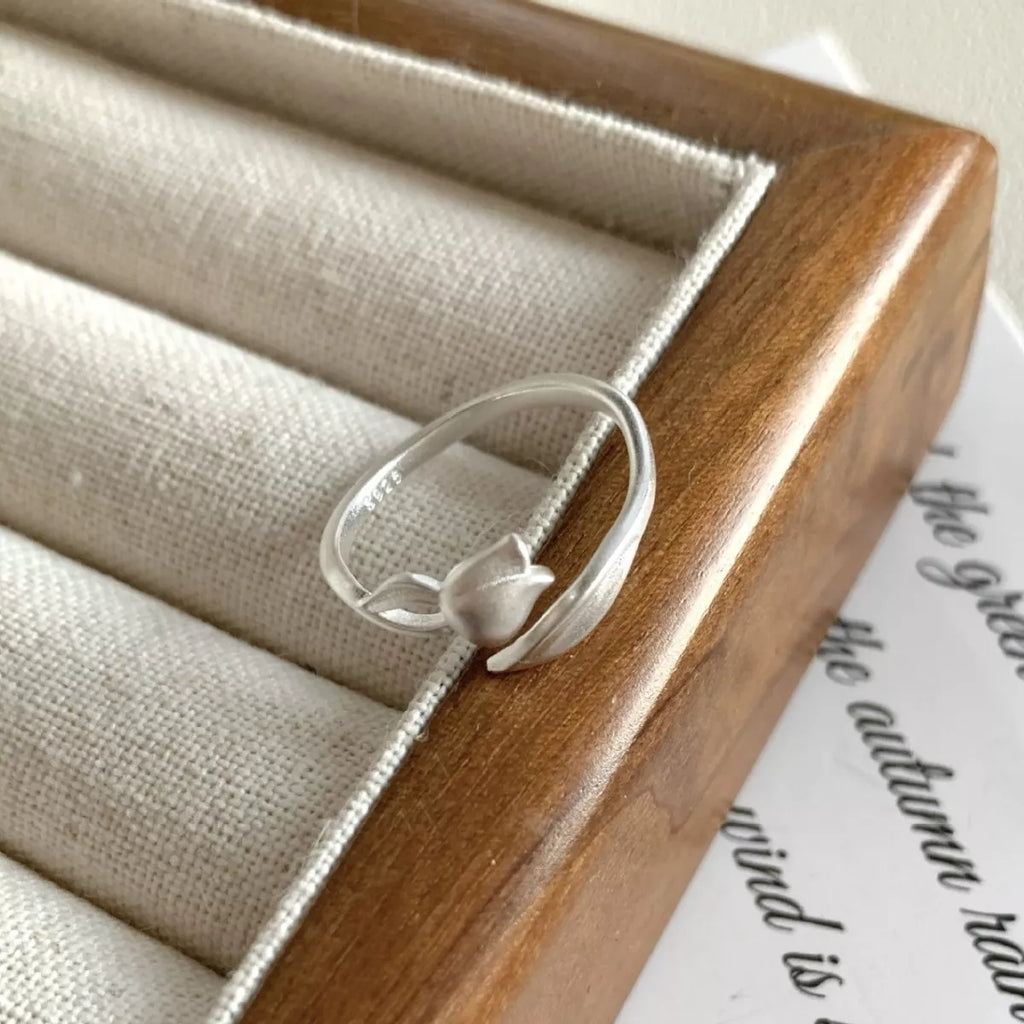 925 Sterling Silver Flower Bypass Ring