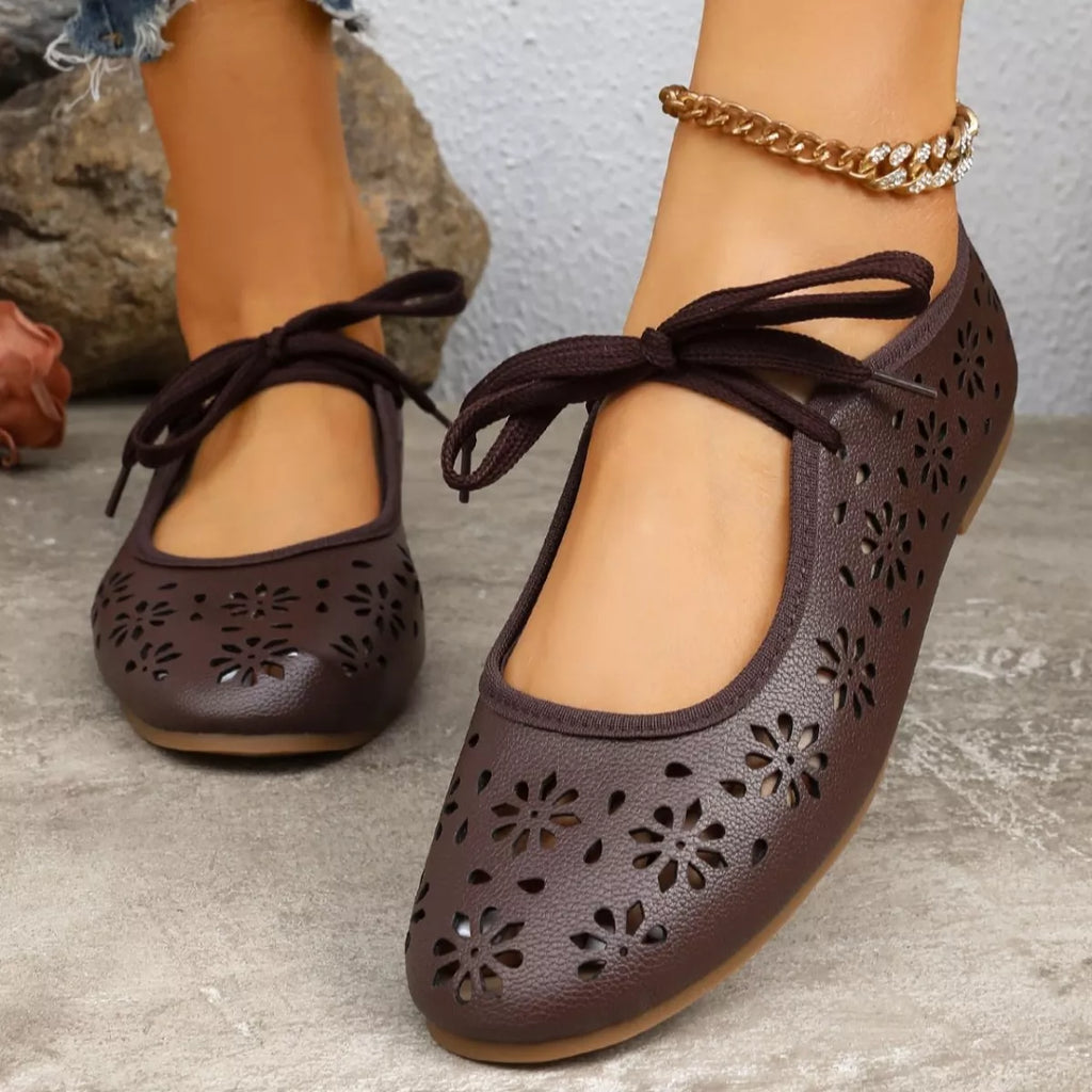 Floral Cutout Tied Slip-Ons