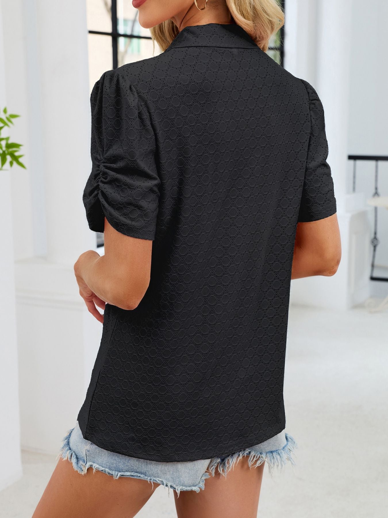 Eyelet Short Sleeve Blouse