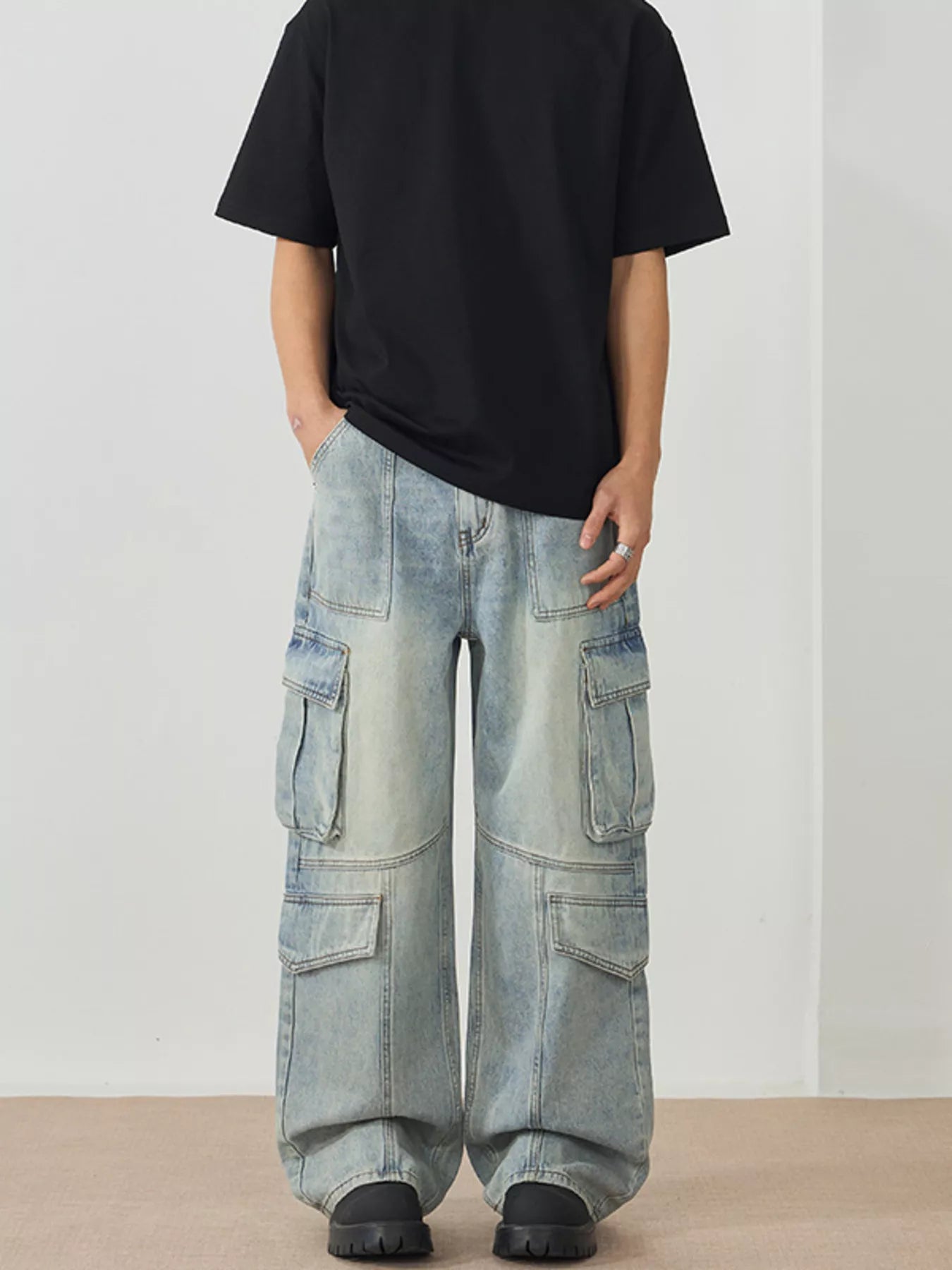 Men's Wash Wide Leg Cargo Jeans