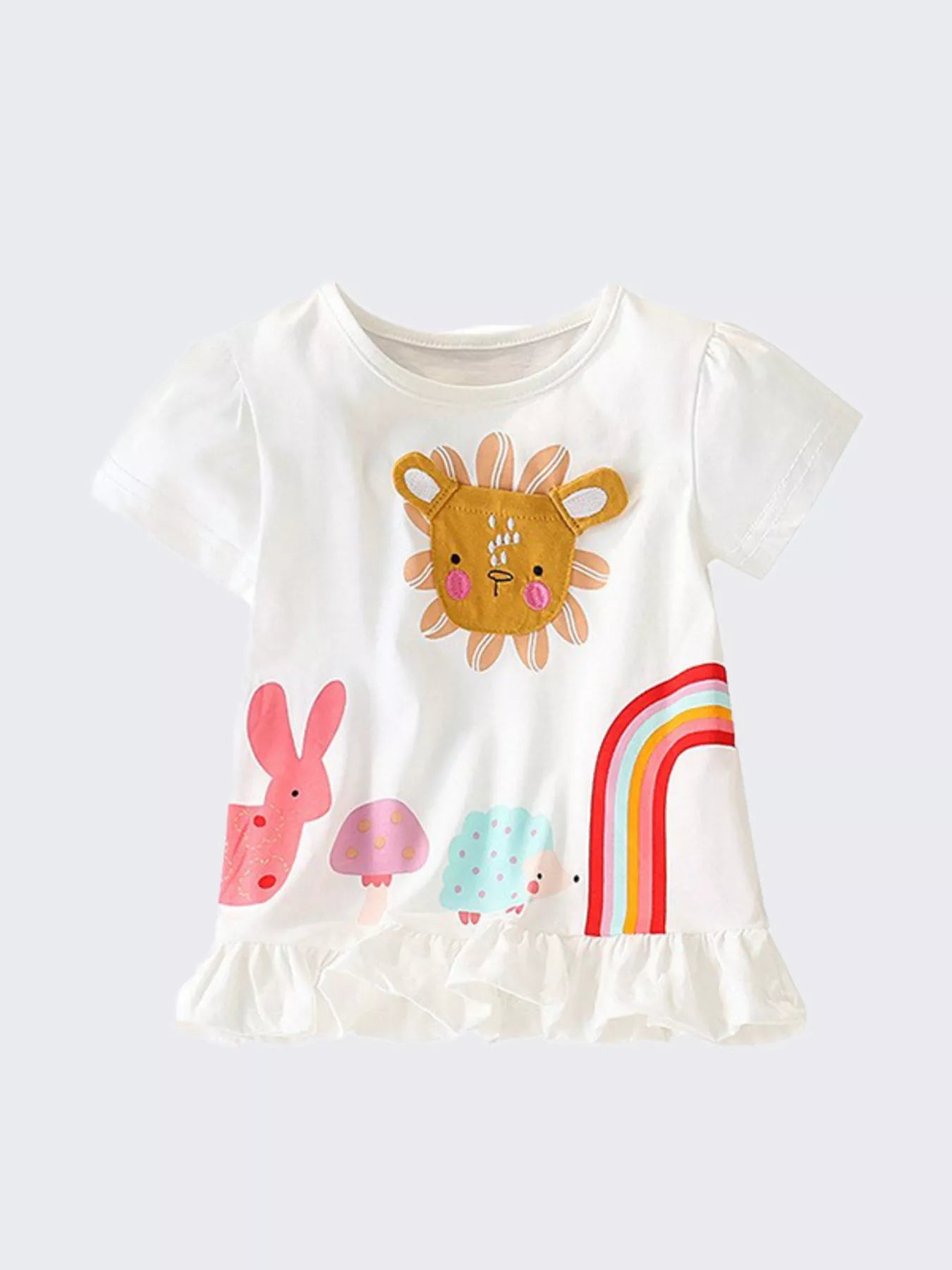 Children's Cartoon Animal Graphic Ruffle Hem T-Shirt