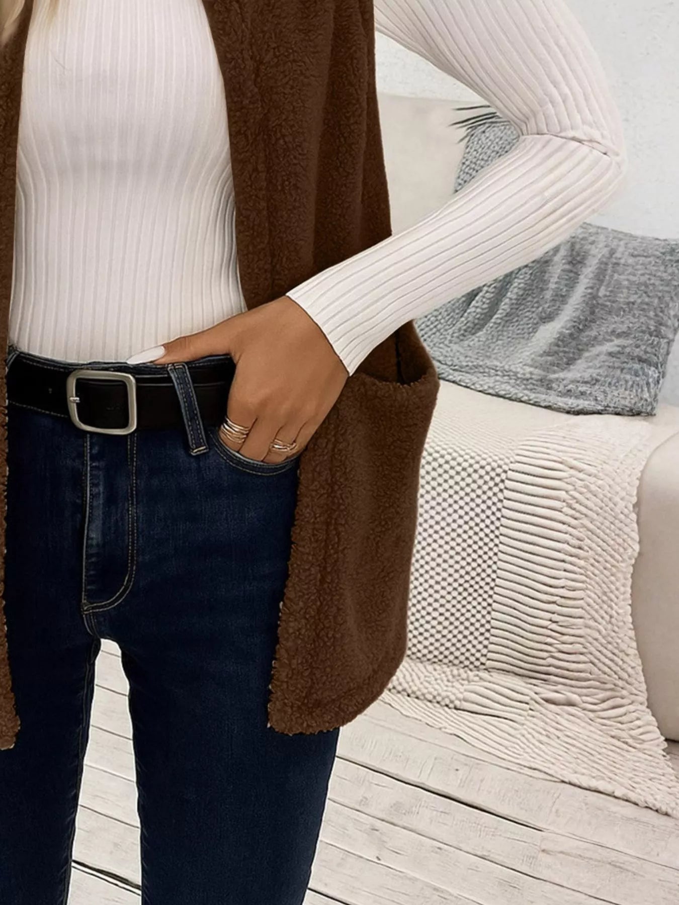 Sleeveless Fuzzy Fleece Vest Coat
