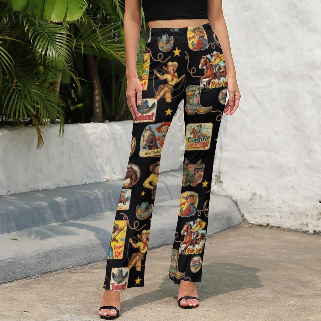 Baha Ranch Vintage Cowgirl Collage Western Flare Pants