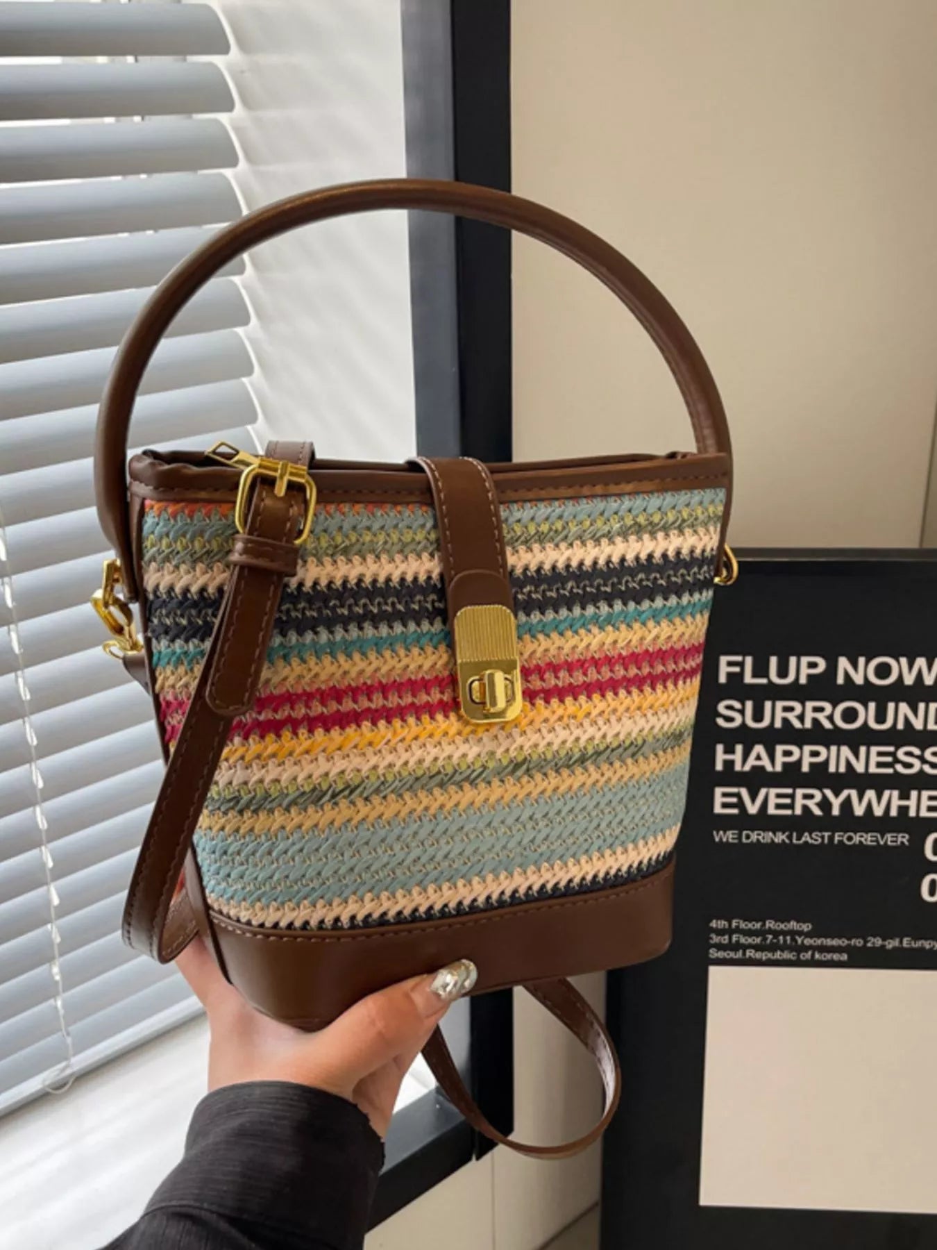 Striped Bucket Crossbody Bag