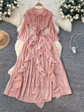 Ruffled A-Line Midi Dress