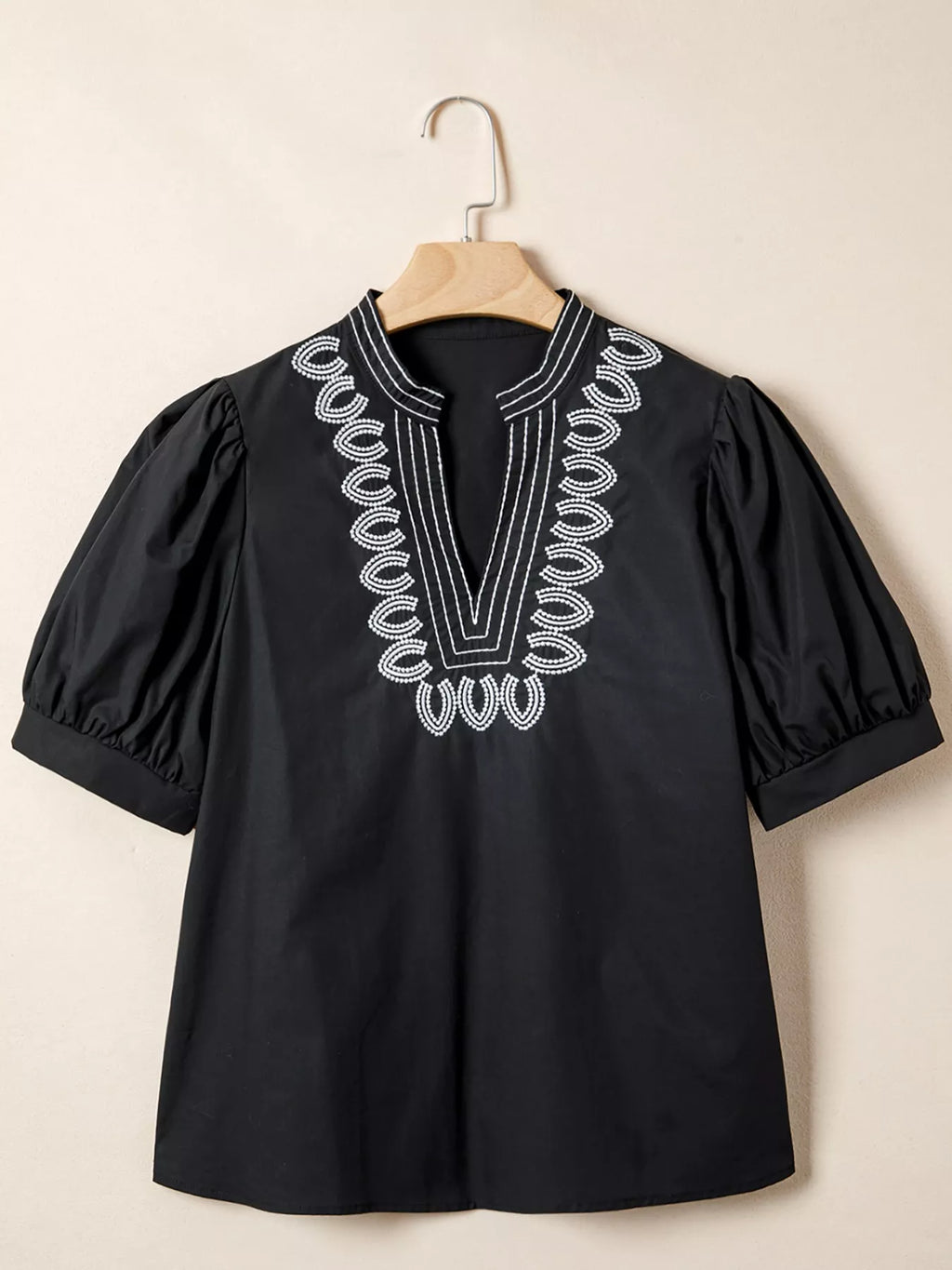 Notched Puff Sleeve Blouse