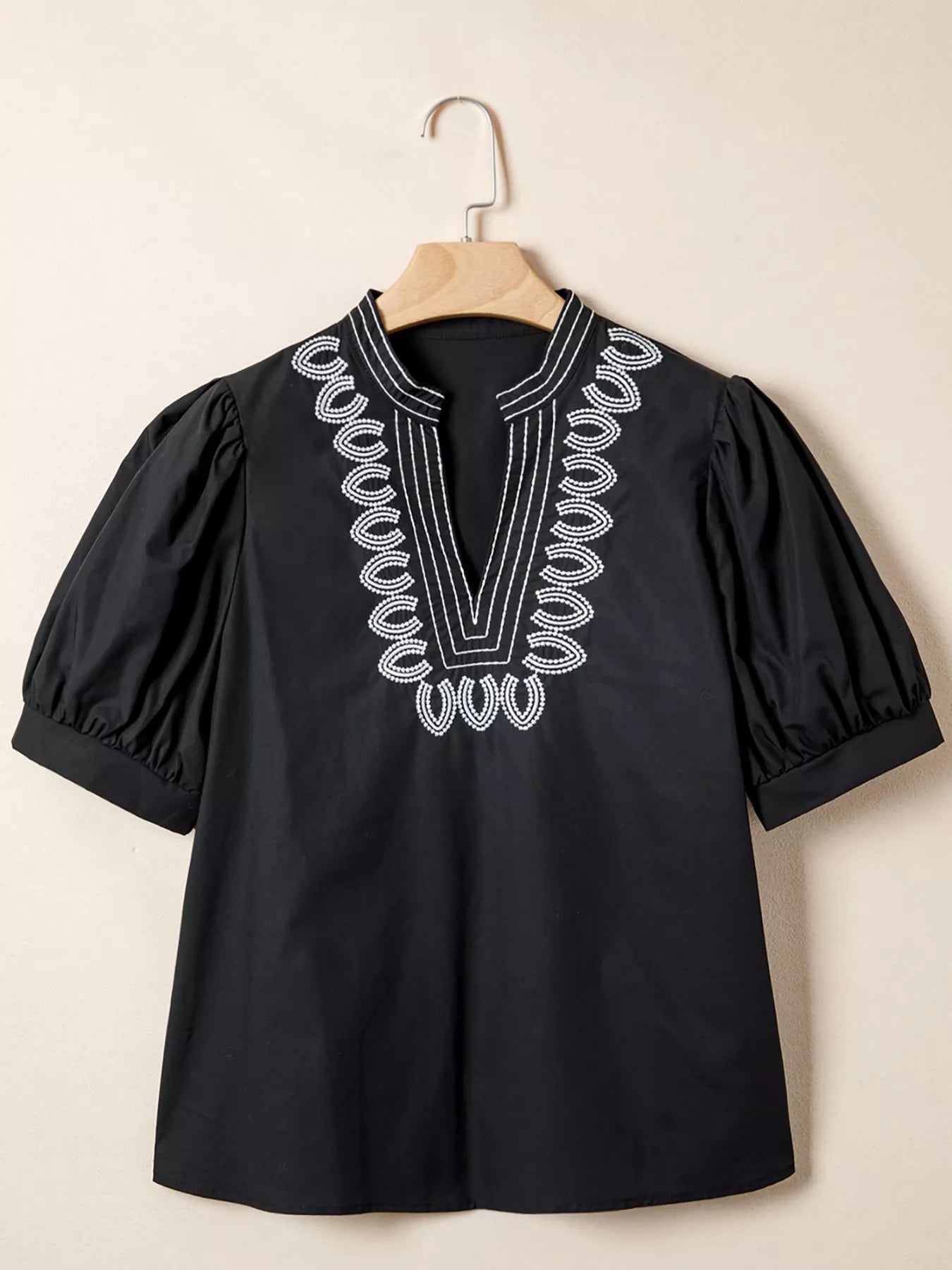 Notched Puff Sleeve Blouse