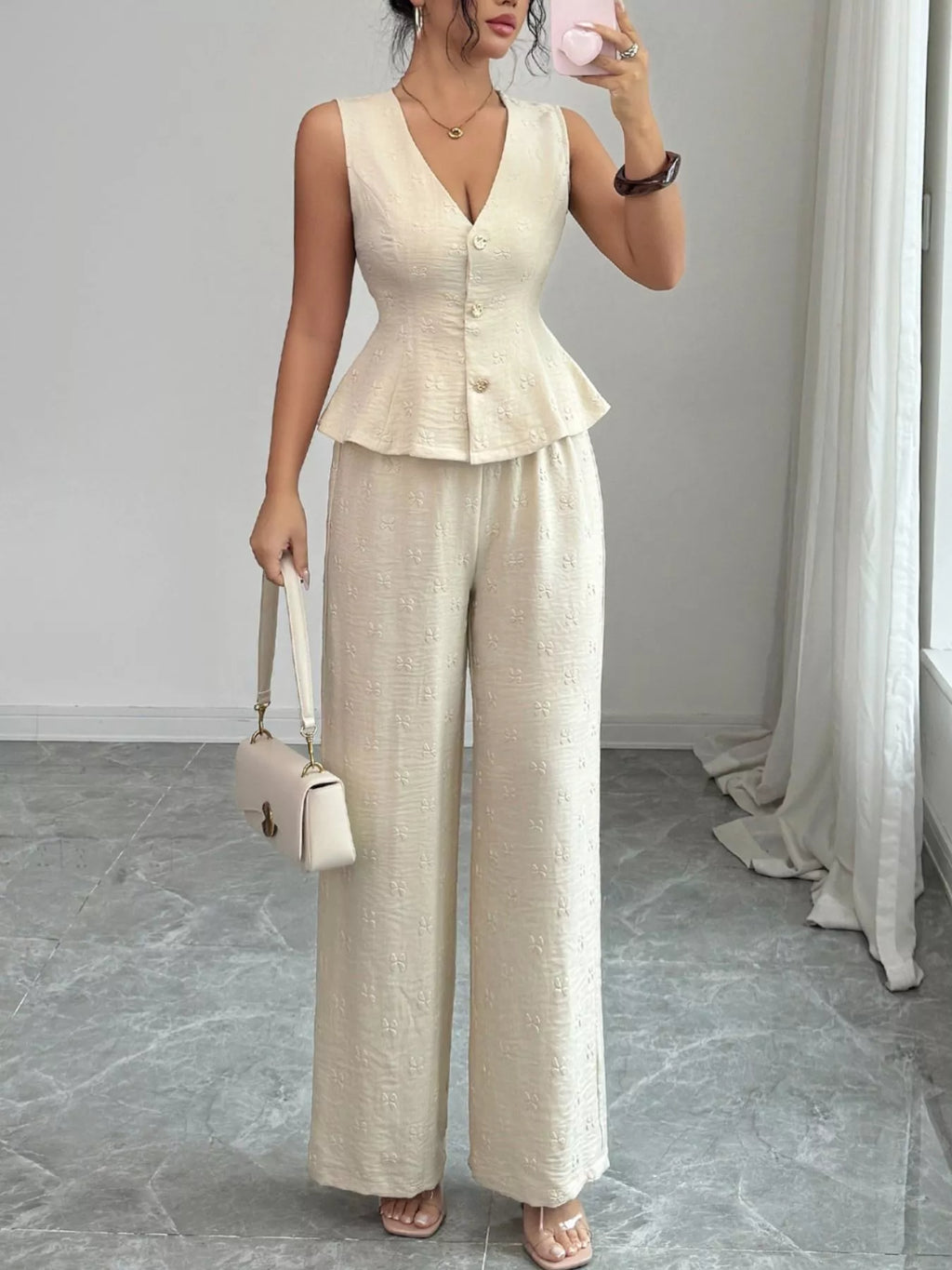 Sleeveless Peplum Top and Wide Leg Pants Set