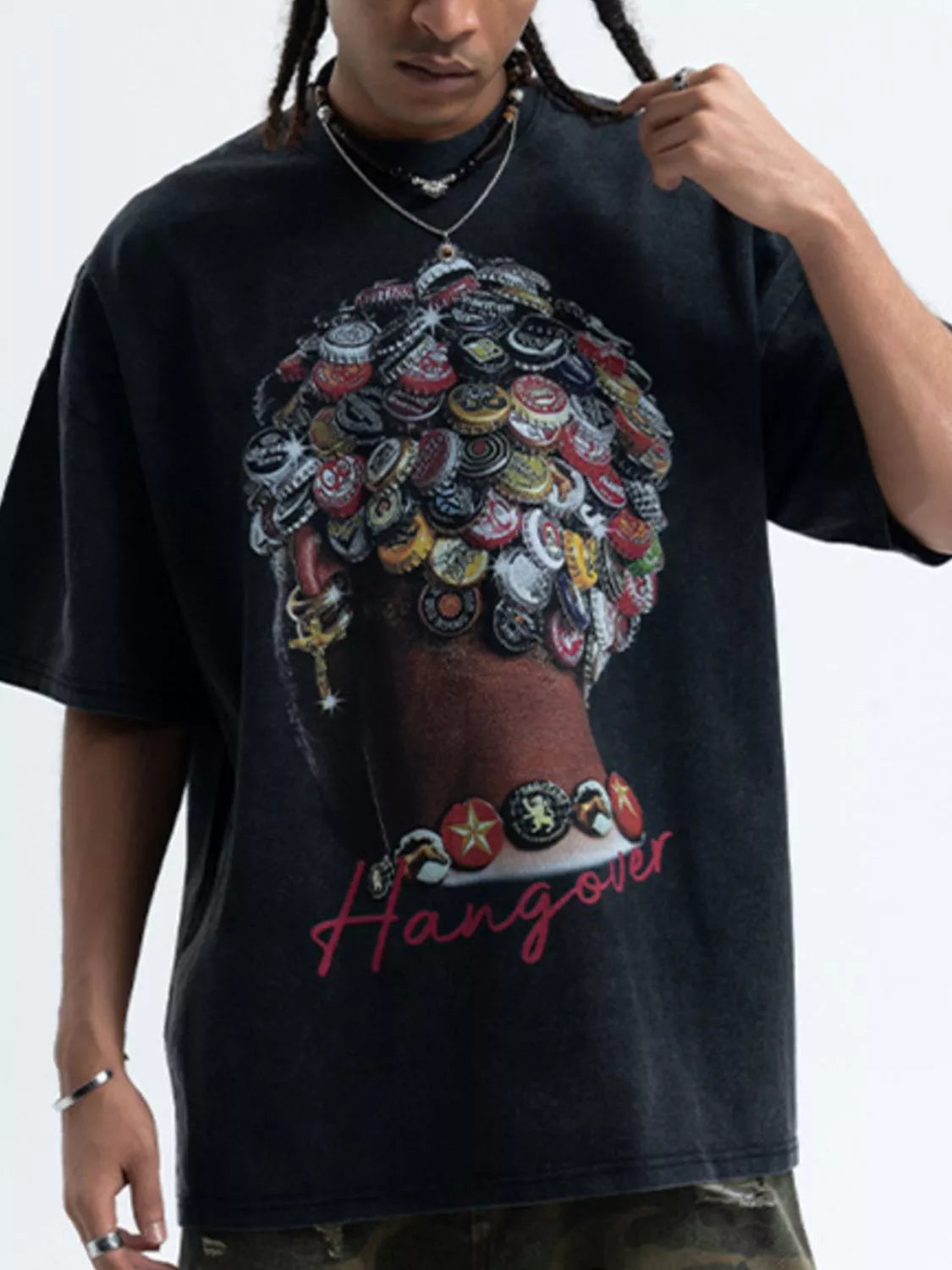 Men's Graphic Round Neck Vintage Wash T-Shirt