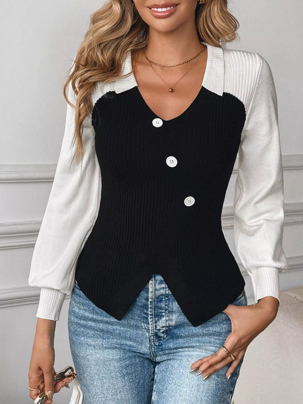 Color Block V-Neck Sweater