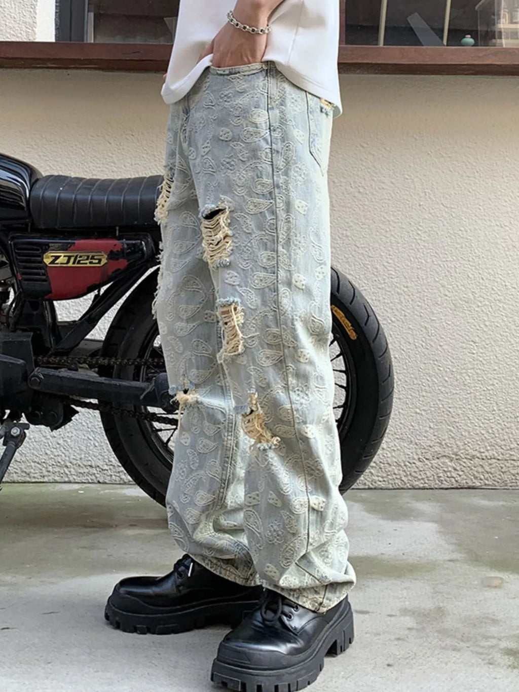 Men's Full Size Distressed Wide Leg Jeans Plus Size