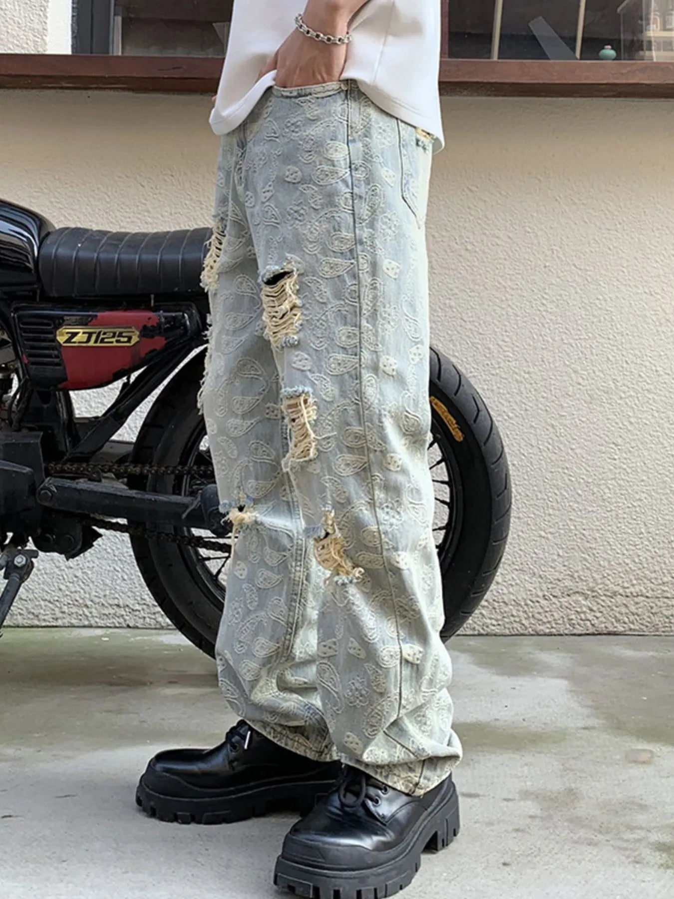 Men's Full Size Distressed Wide Leg Jeans Plus Size