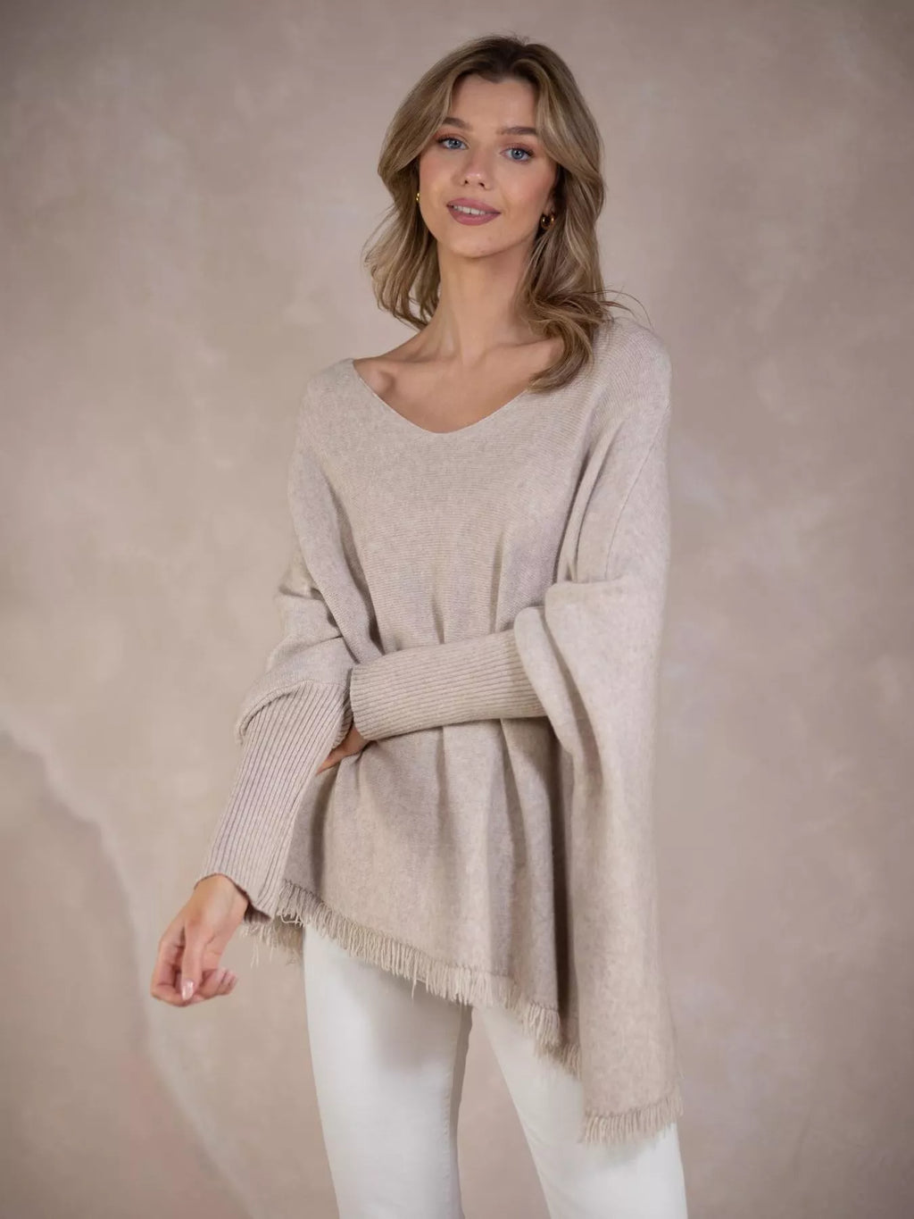 Raw Hem V-Neck Sweater
