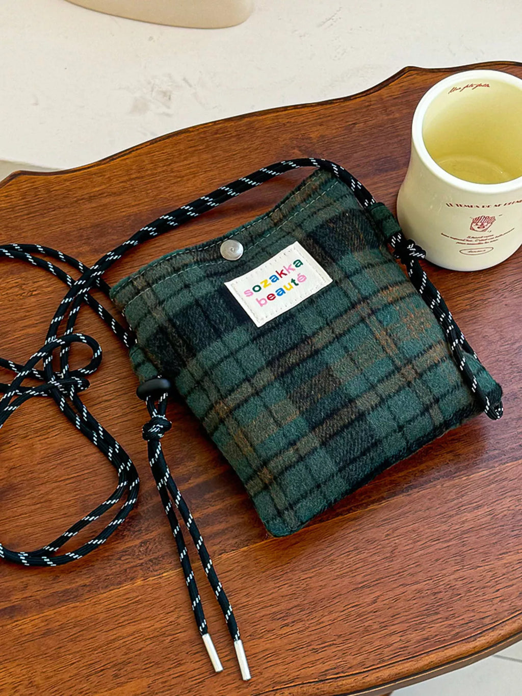 Plaid Pattern Drawstring Crossbody Bag