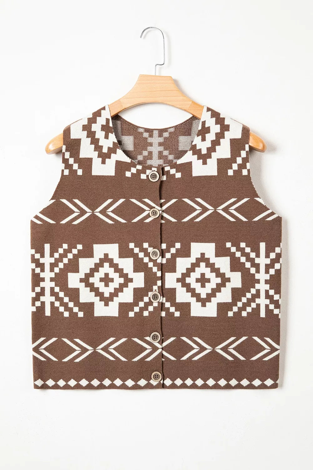 Western Geometric Pattern Sleeveless Knit Sweater Vest