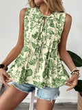Printed Sleeveless Ruffle Peplum Blouse