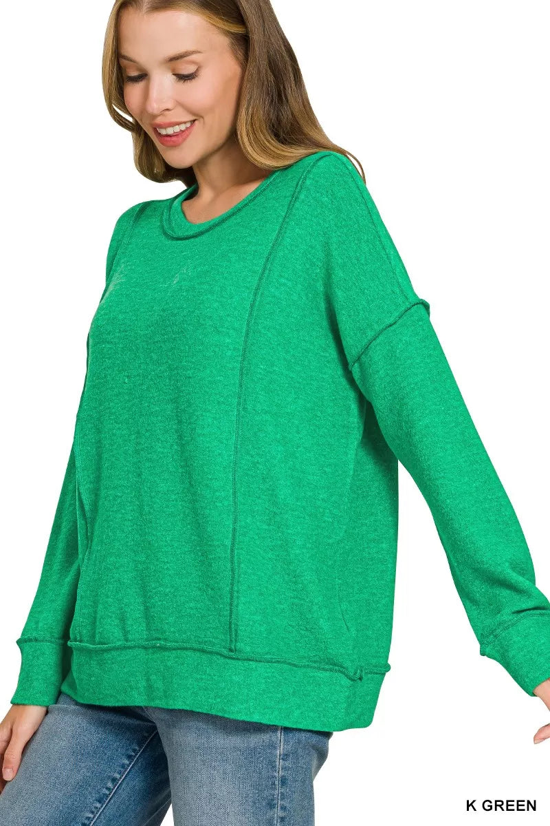 Zenana Brushed Hacci Drop Shoulder Sweater