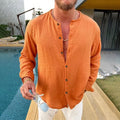 Men's Full Size Linen Button-Down Mandarin Collar Shirt Plus Size