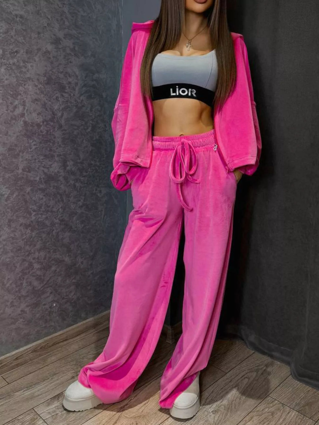 Zip Up Cropped Outerwear and Pants Set
