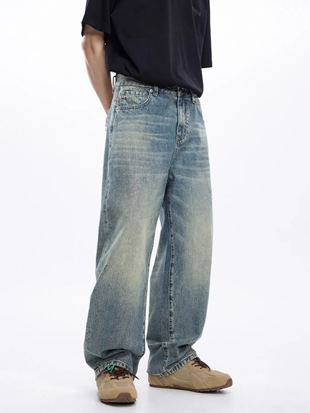 Men's Washed Wide Leg Jeans