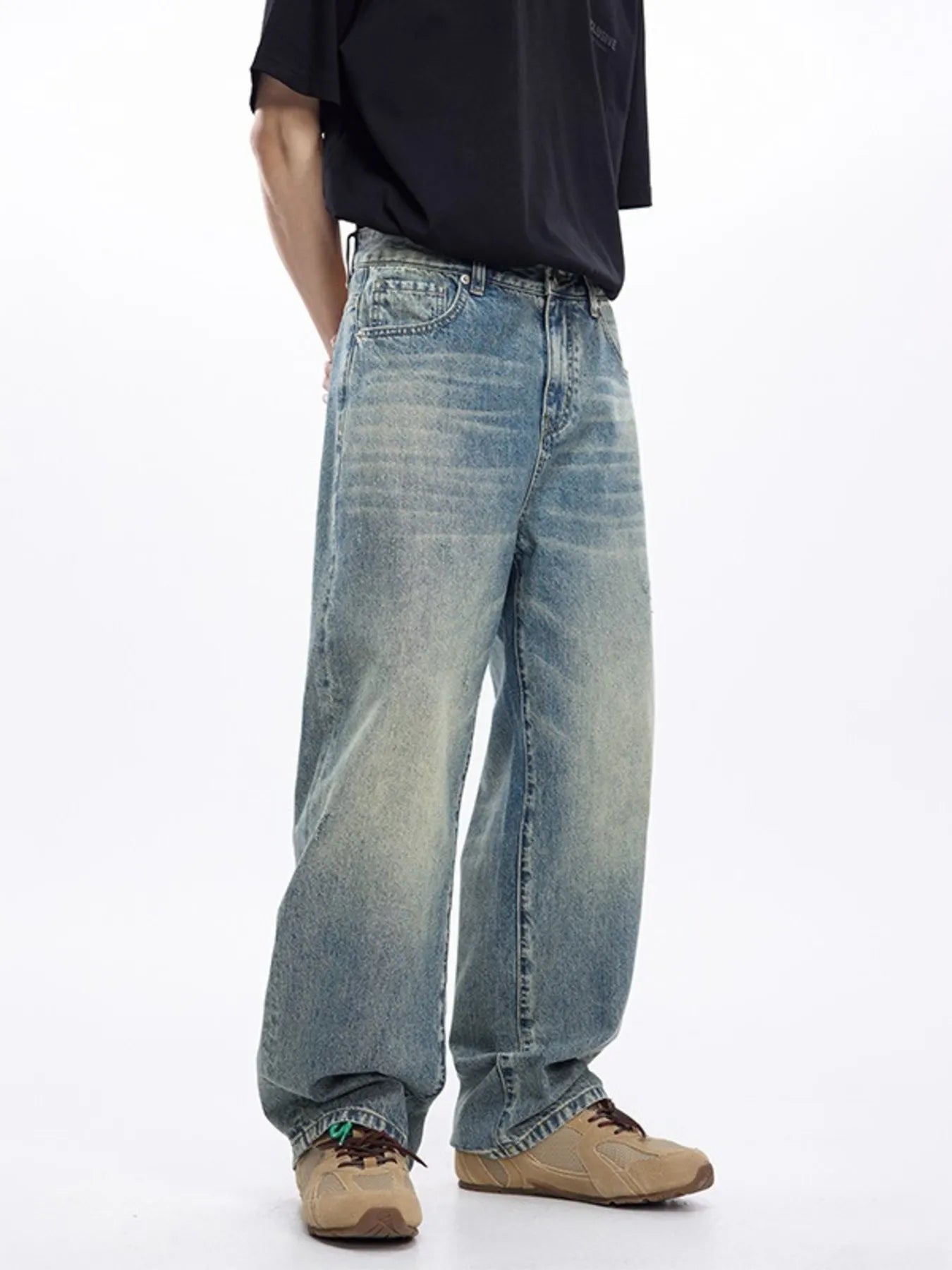 Men's Washed Wide Leg Jeans