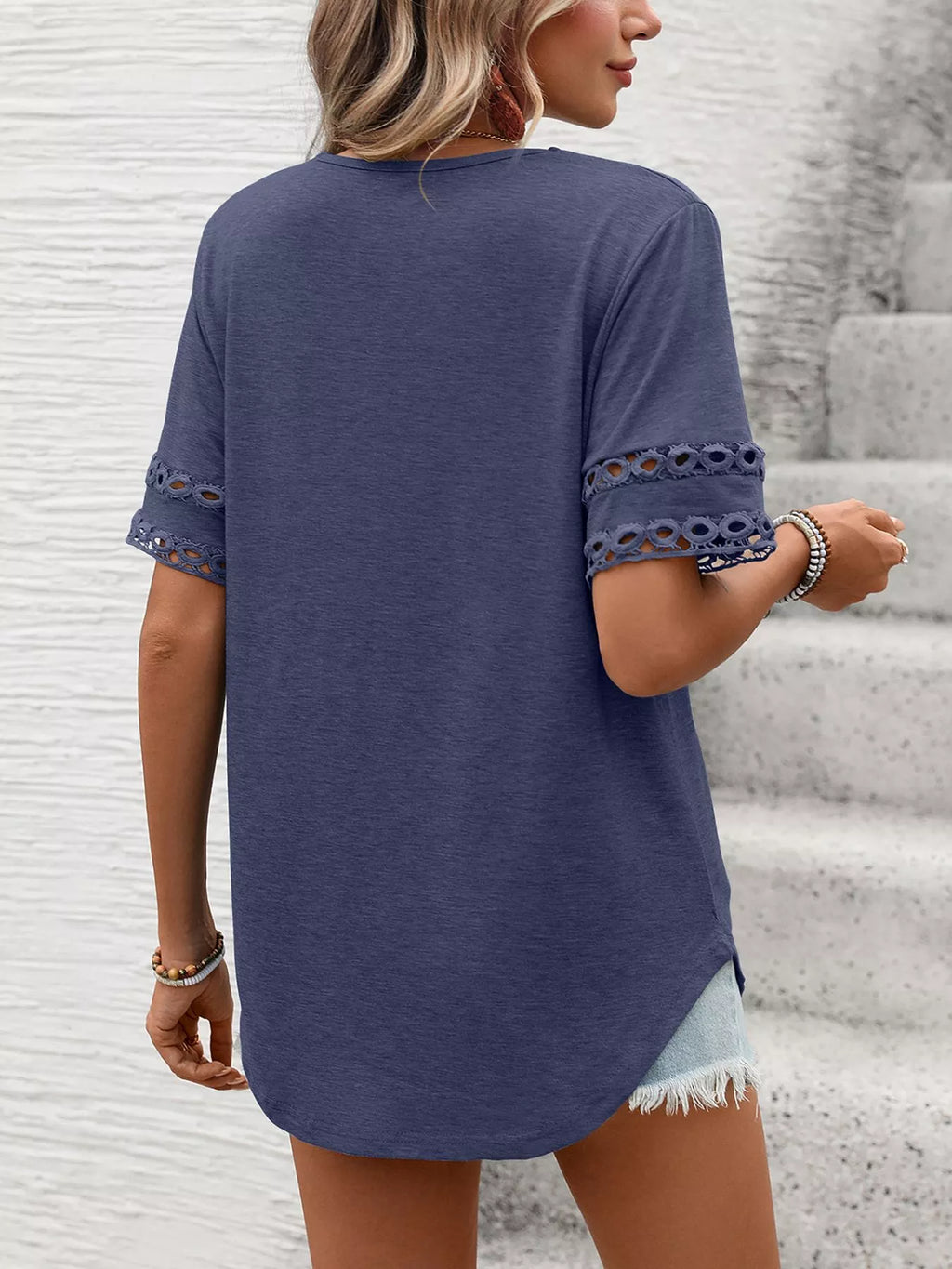 V-Neck Hollow-Out Sleeve T-Shirt