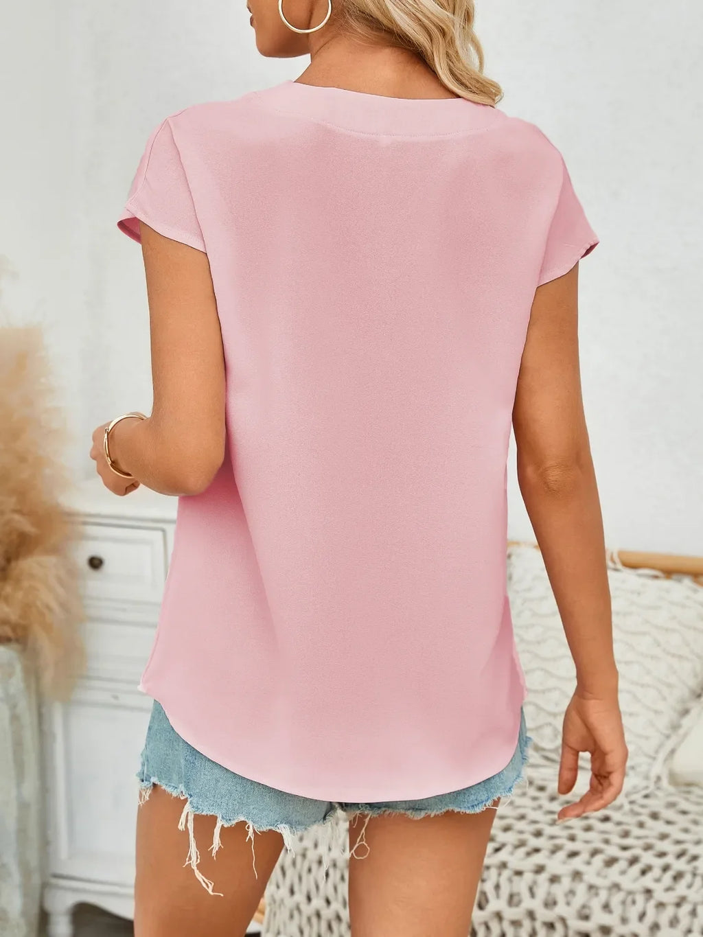 V-Neck Cap Sleeve Blouse