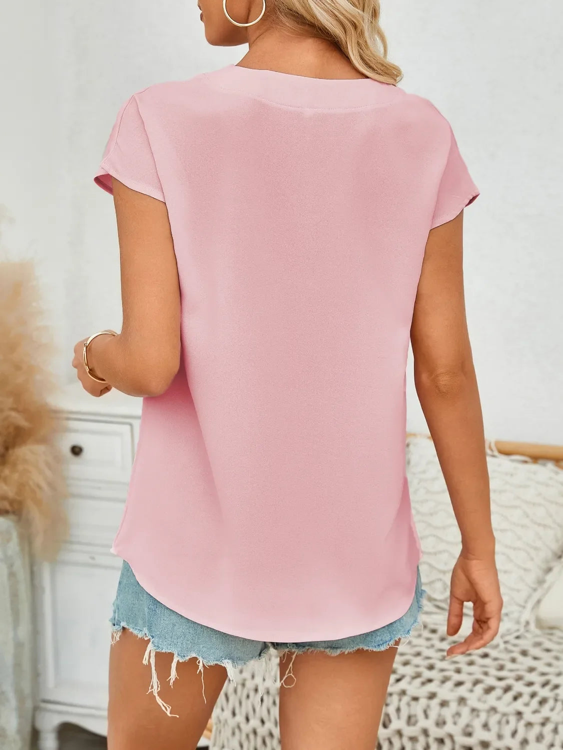 V-Neck Cap Sleeve Blouse