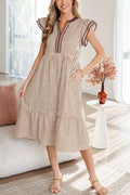 Stripe Plus Size Slit V Neck Tiered Flutter Sleeve Dress