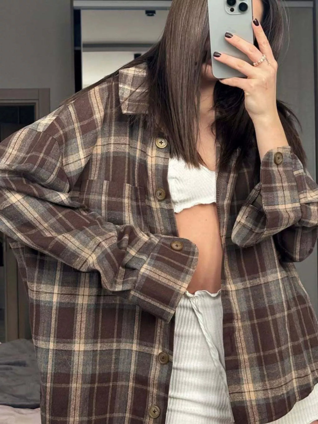 Button Down Oversized Plaid Shirt