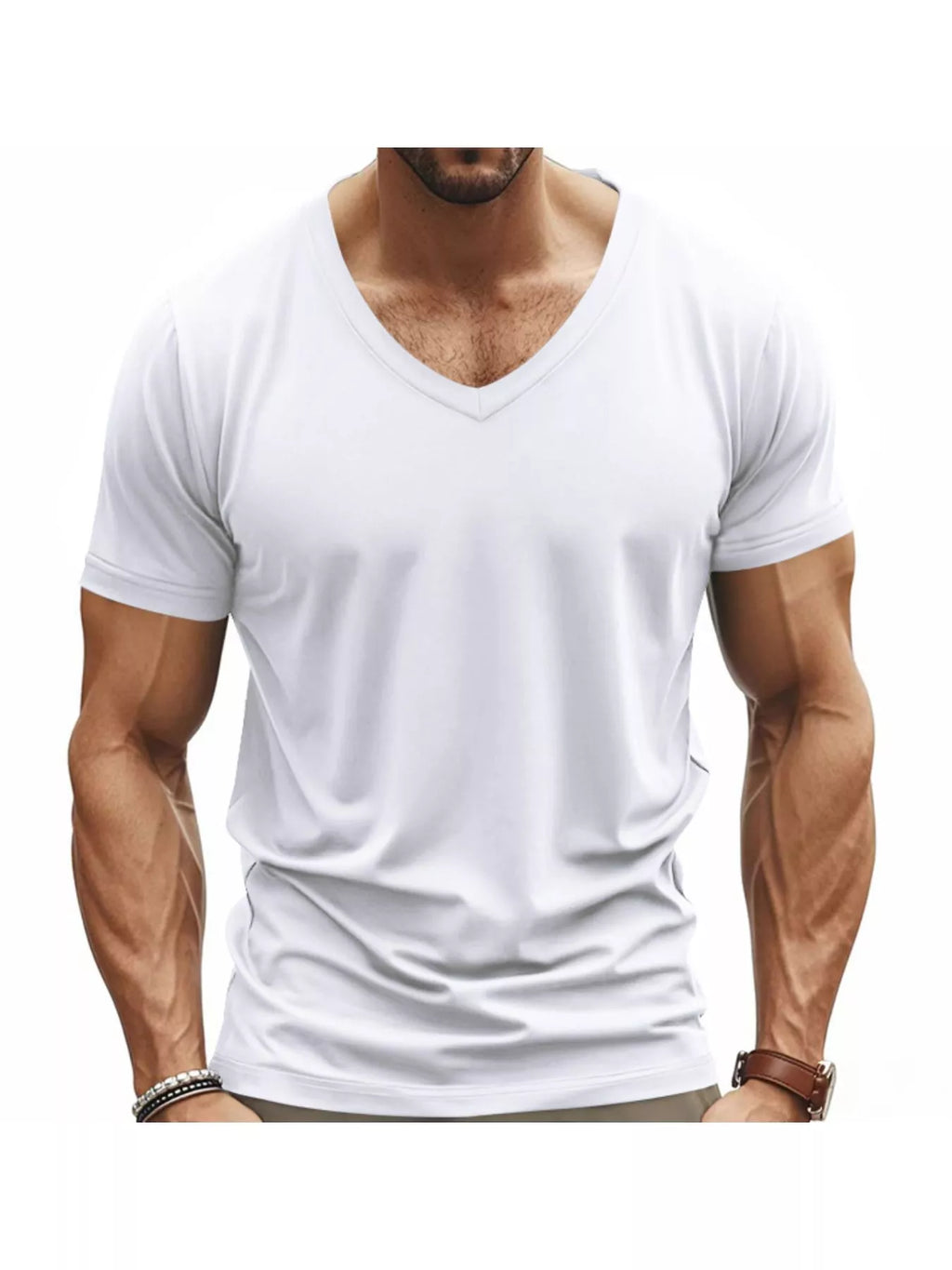 Men's Full Size Slim Fit V-Neck Basic T-Shirt Plus Size