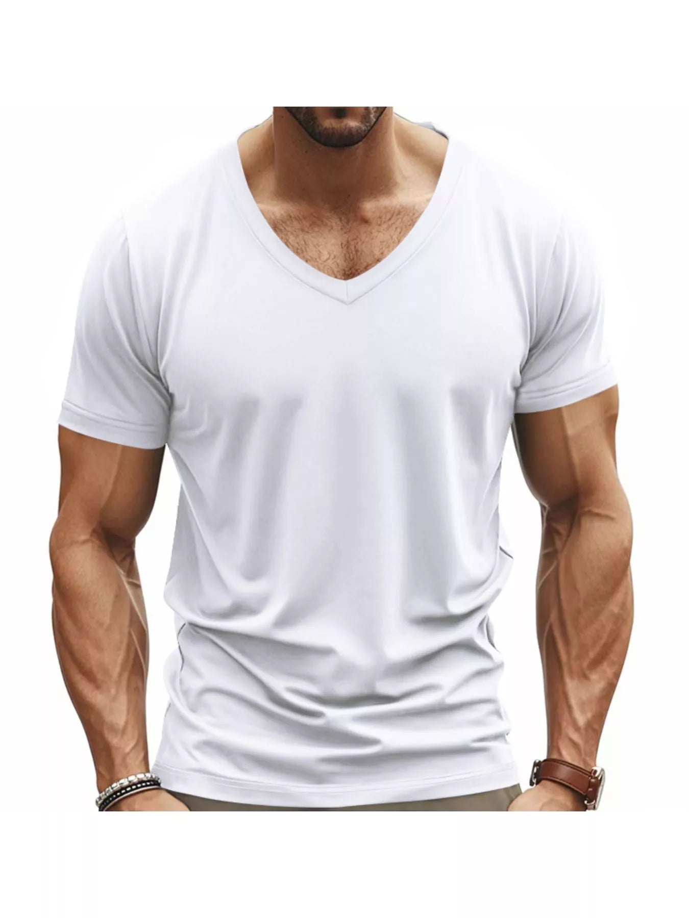 Men's Full Size Slim Fit V-Neck Basic T-Shirt Plus Size