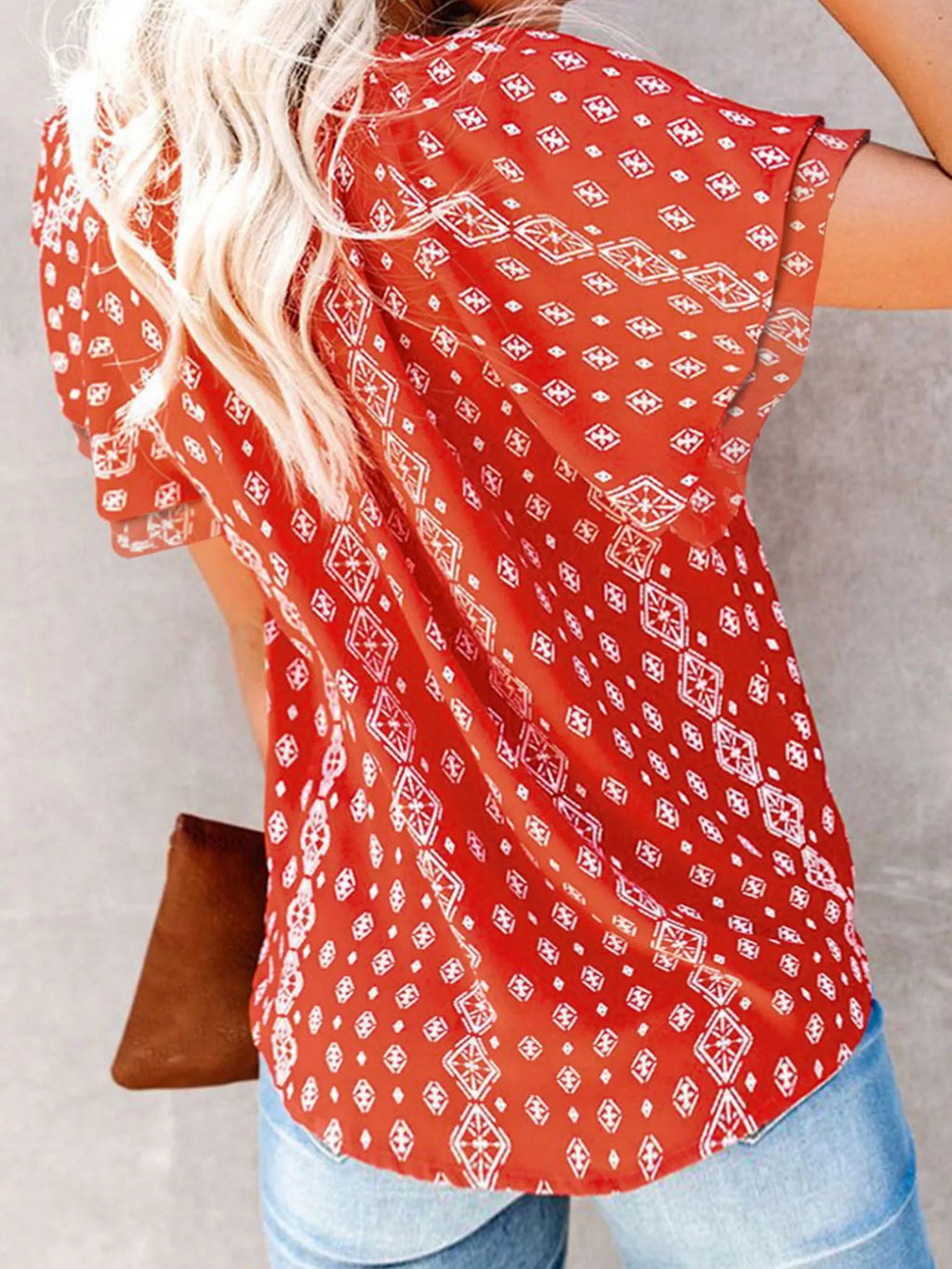 Full Size Floral Print V-Neck Shirt Plus Size