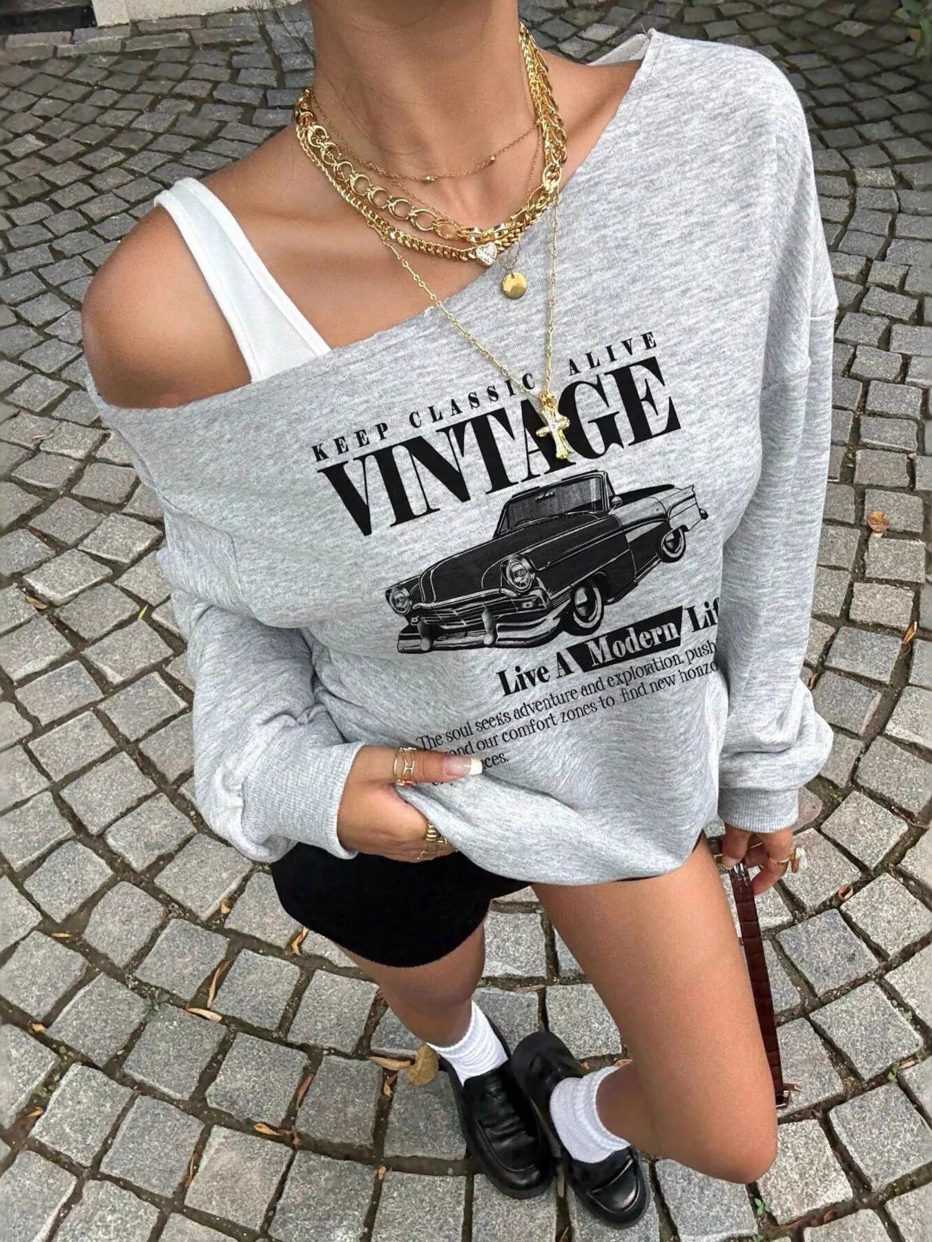 Asymmetrical Neck Long Sleeve Sweatshirt