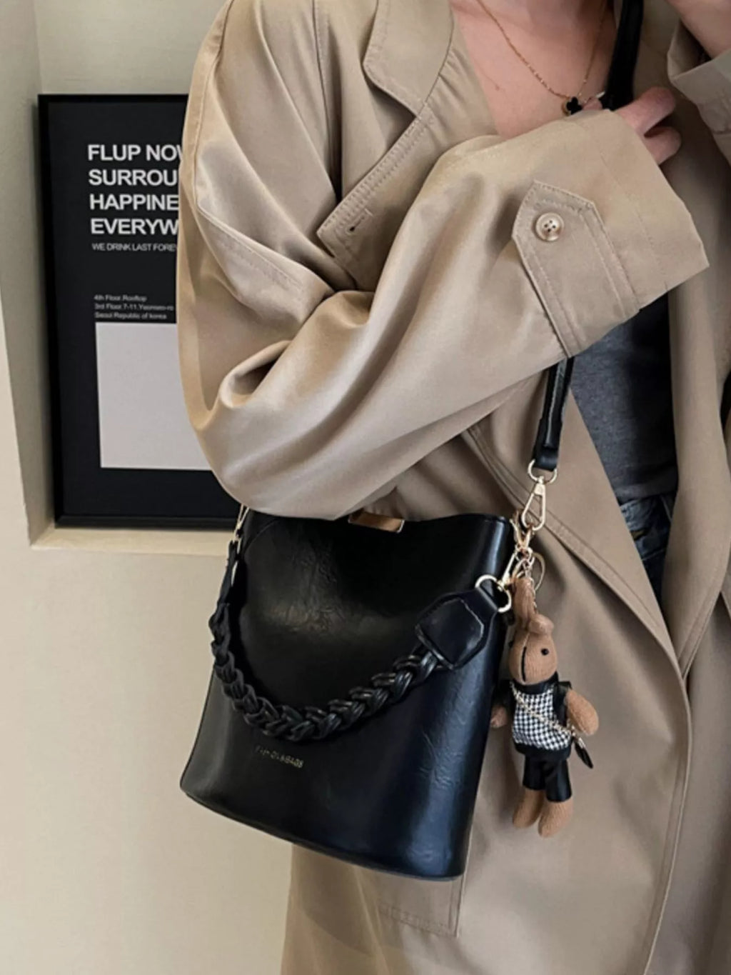 Bucket Style Crossbody Bag with Braided Detail