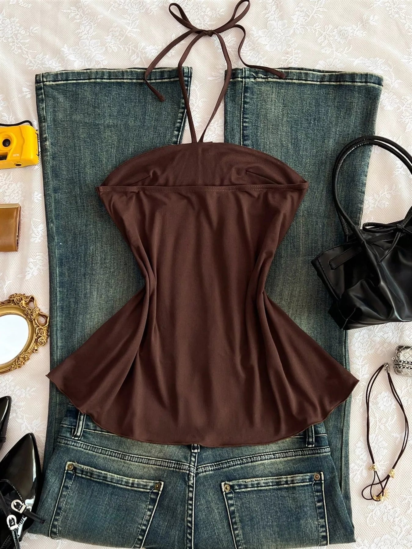Embellished Front Halter Neck Cami