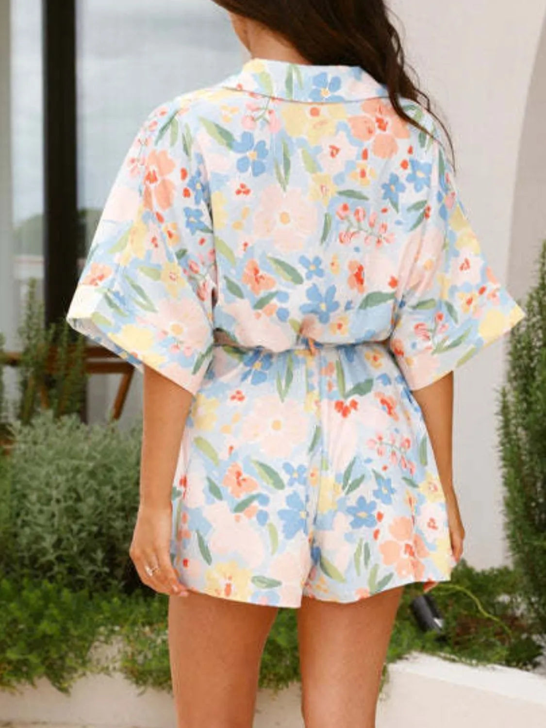 Printed Half Sleeve Tie Waist Romper