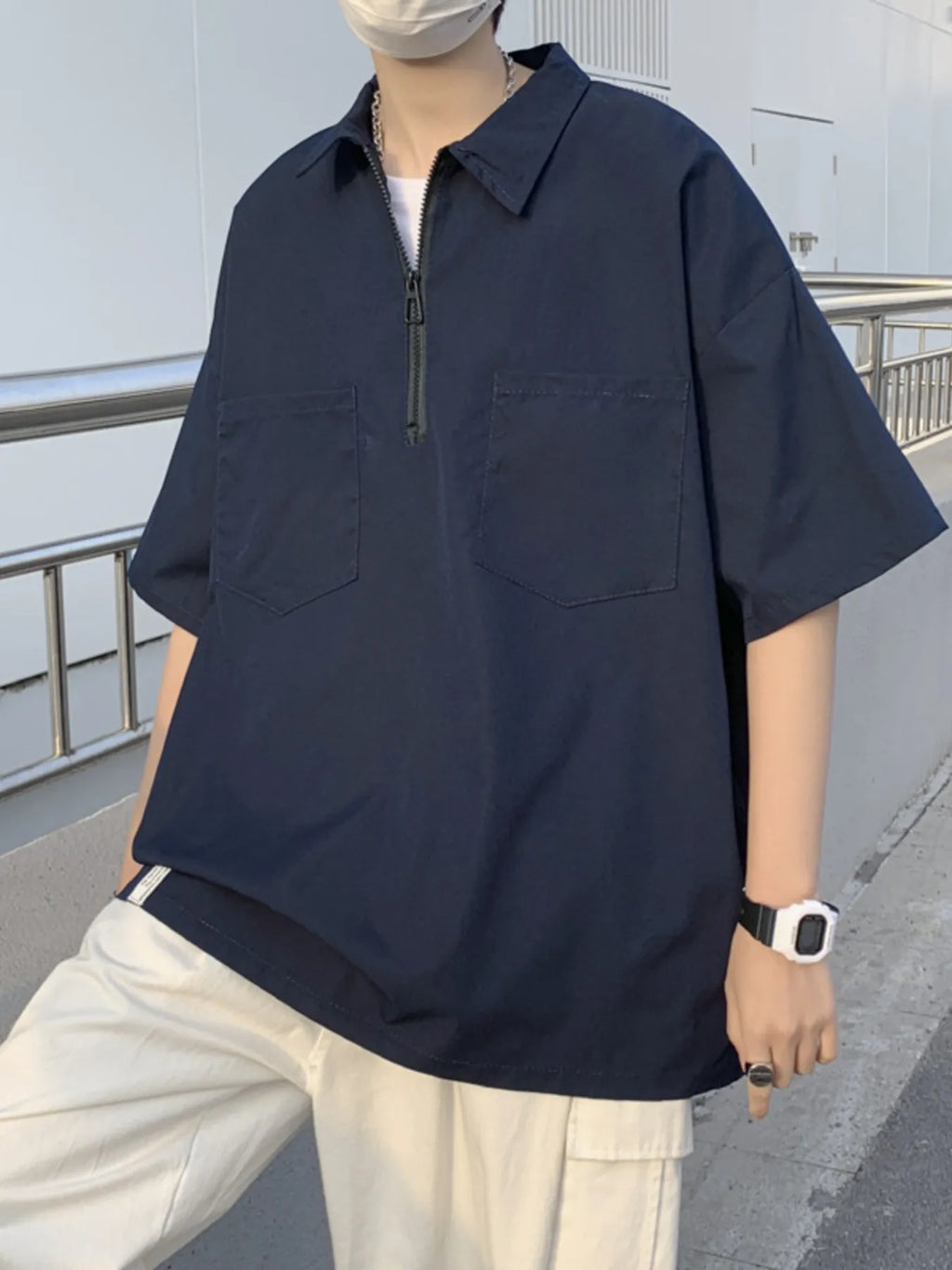 Men's Half-Zip Oversized Blouse