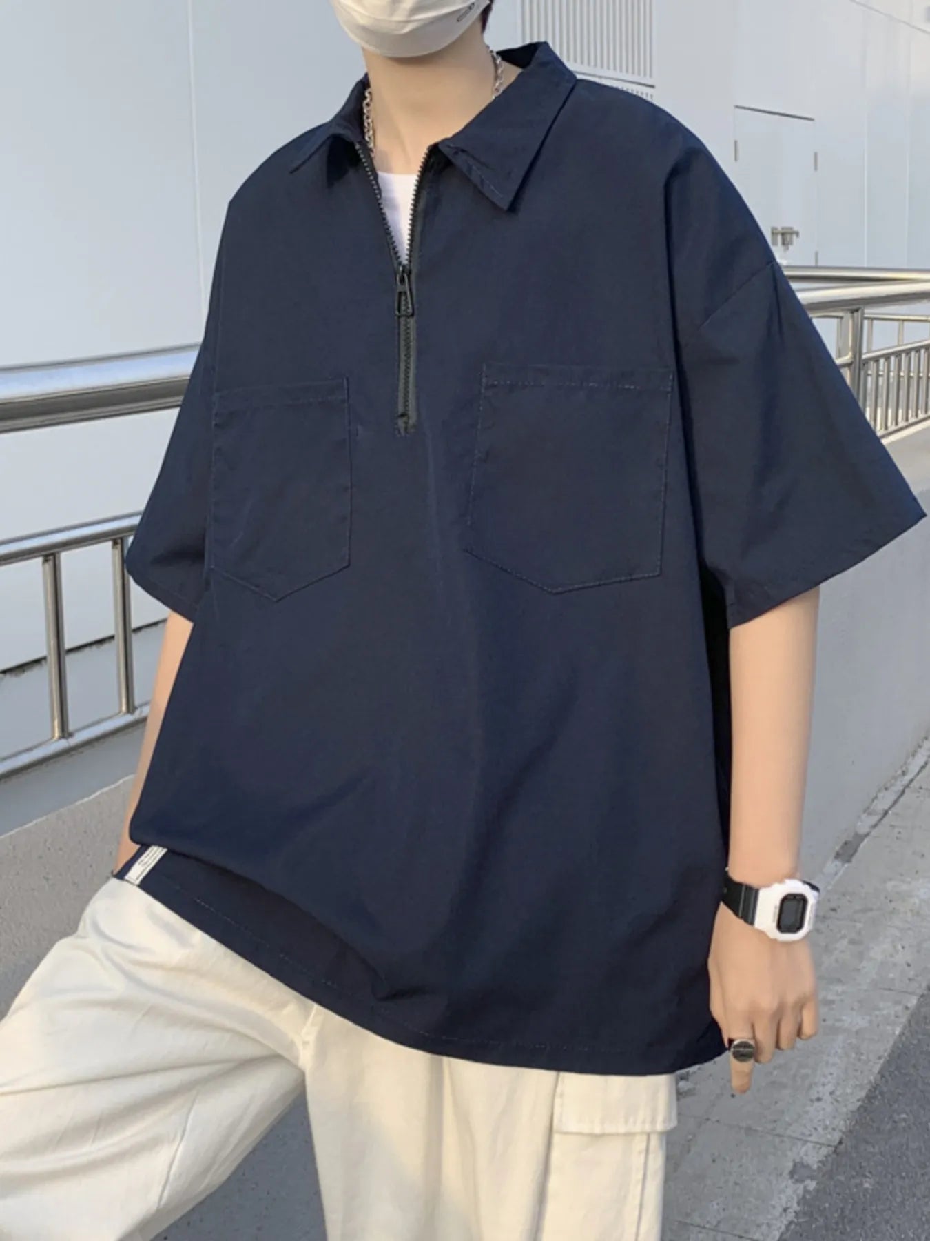 Men's Half-Zip Oversized Blouse