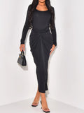 Long Sleeve Tie-Front Bodycon Maxi Dress