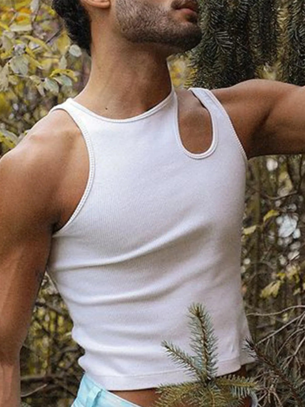 Men's Full Size Cutout Solid Color Tank Plus Size