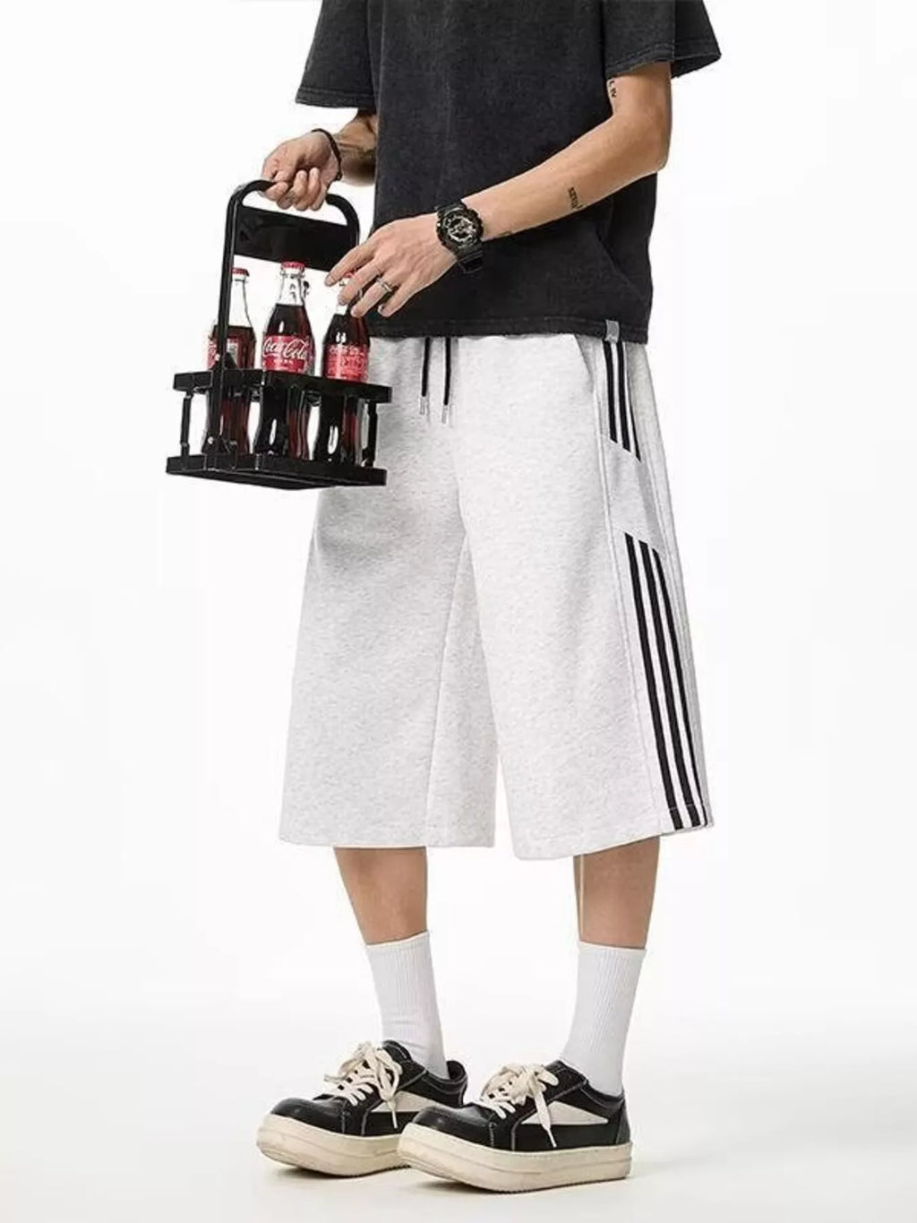 Men's Plus Size Striped Wide-Leg Cropped Pants