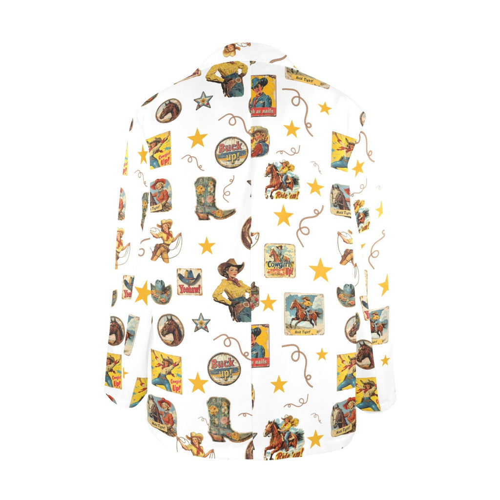 Baha Ranch Vintage Cowgirl Collage Women's Western Blazer in White