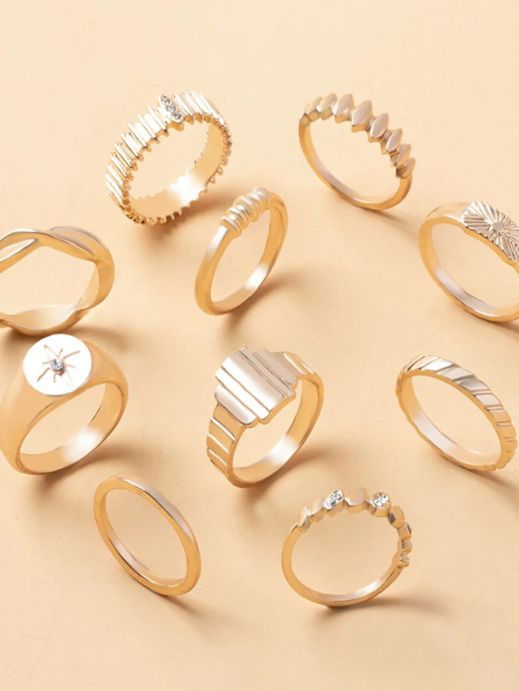 10-Piece 18K Gold-Plated Geometric Ring